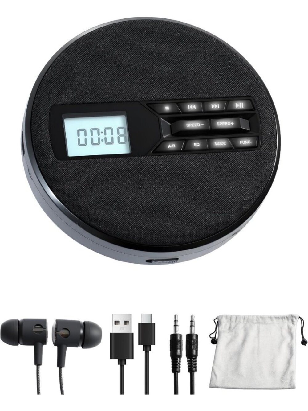 Rechargeable Portable CD Player with Speakers for Home & Car - Compact